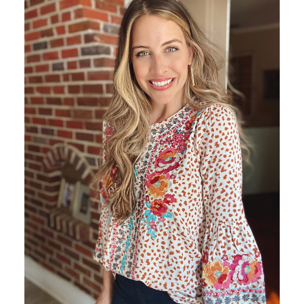 Embroidered Boho Floral Blouse